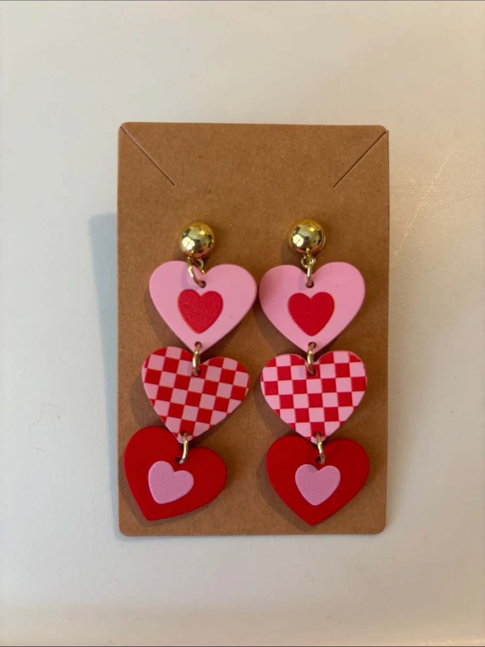 Fashion Jewelry Pink and Red Heart Drop Earrings